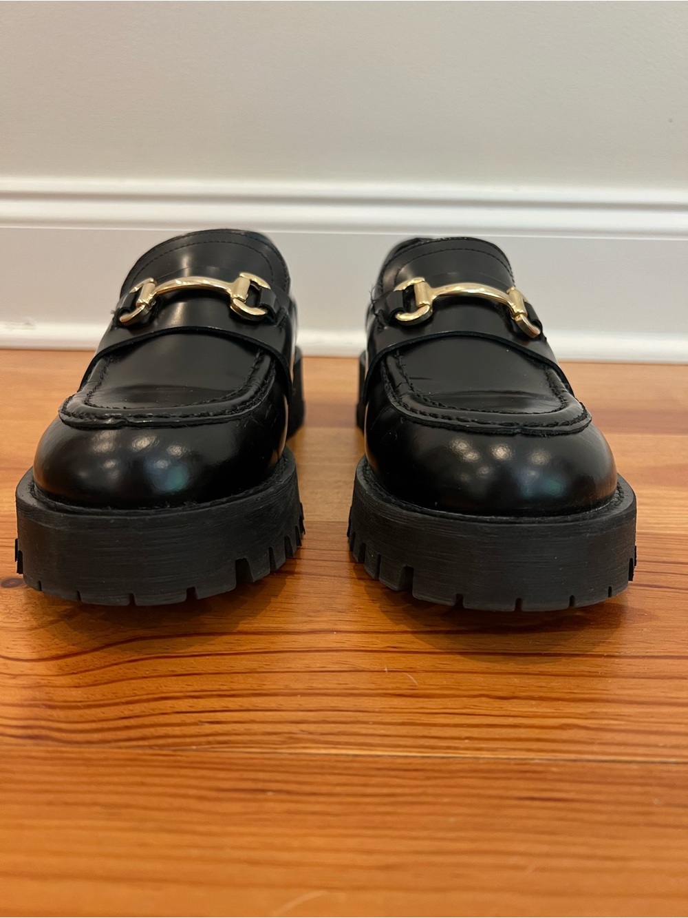 Steve Madden Lando Shoes Womens 8M Black Leather Chunky Lug Horsebit Loafers NEW - Picture 5 of 14